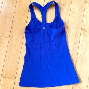 Bright blue Lululemon tank.
